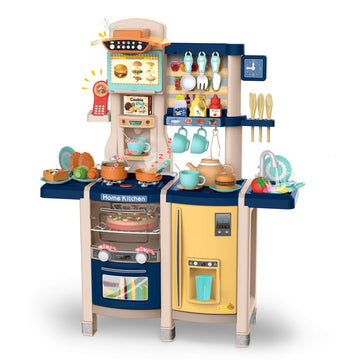 Kids Play Kitchen,Kitchen Playset with 65pcs Kitchen Toys for Toddlers,Kitchen Playset Accessories with Spray Stove, Simulated S
