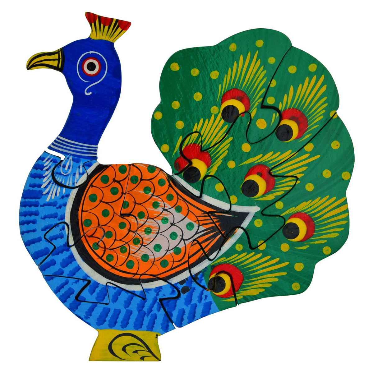 Toolart Peacock Shape 7 Piece Wooden Creative Educational Jigsaw Puzzles For Kids/Children (Dimensions Length  5.5, Width  6, 