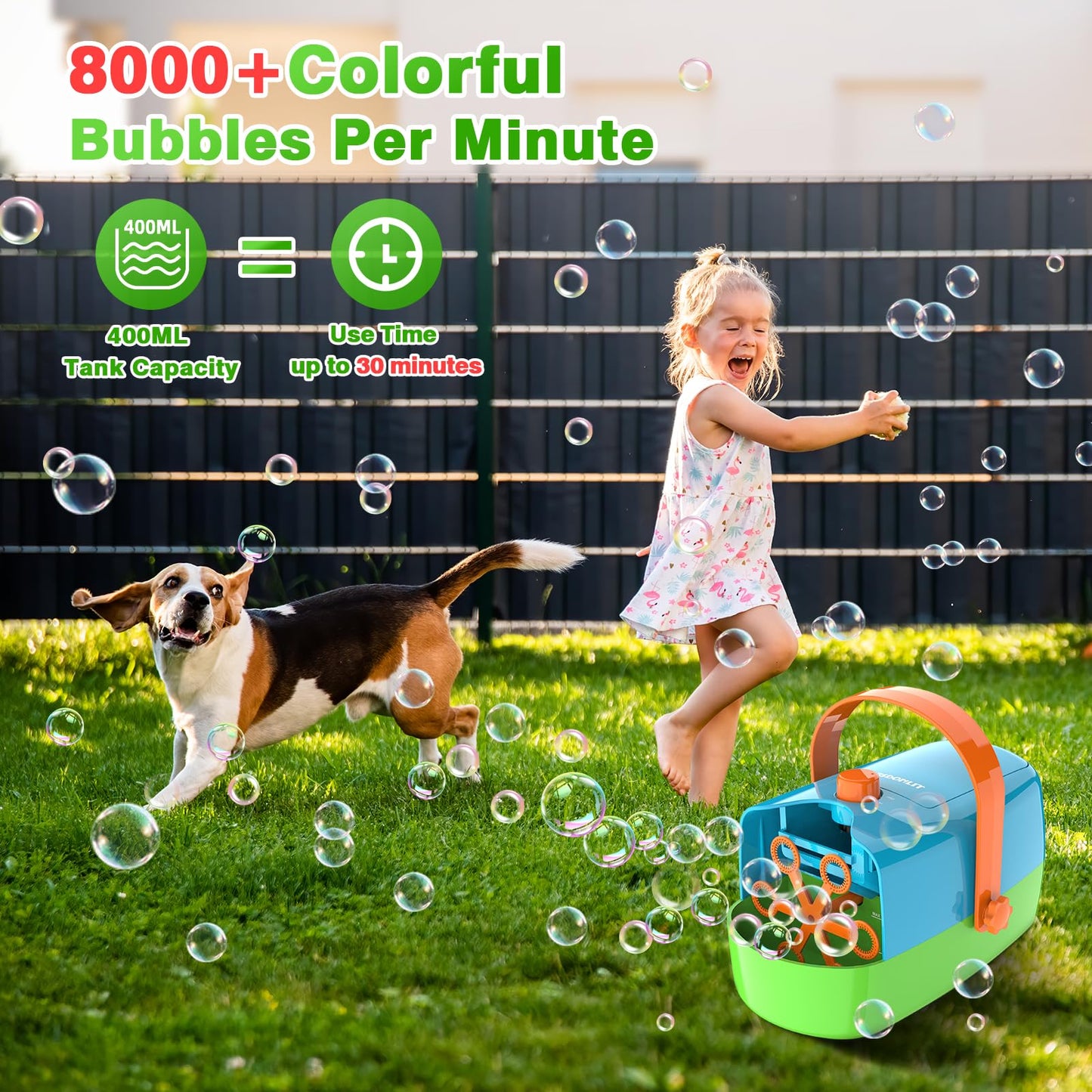 Bubble Machine, Automatic Bubble Blower, 8000+ Big Bubbles Per Minute, Bubble Maker For Kids Toddlers, Operated By Plug-In Or Ba
