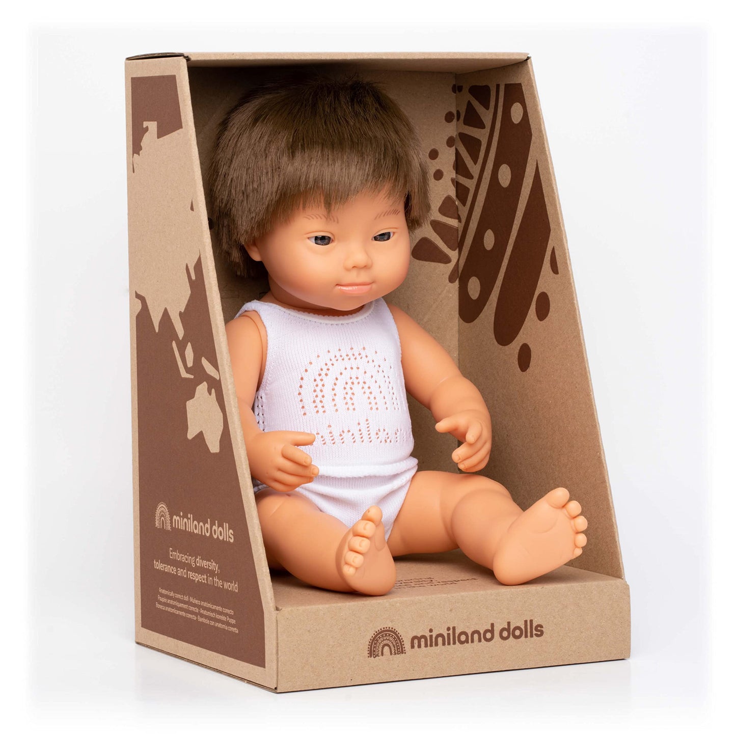 Miniland Doll 15'' Caucasian Boy With Down Syndrome (Box) - Made In Spain, Anatomically Correct, Quality