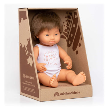 Miniland Doll 15'' Caucasian Boy With Down Syndrome (Box) - Made In Spain, Anatomically Correct, Quality