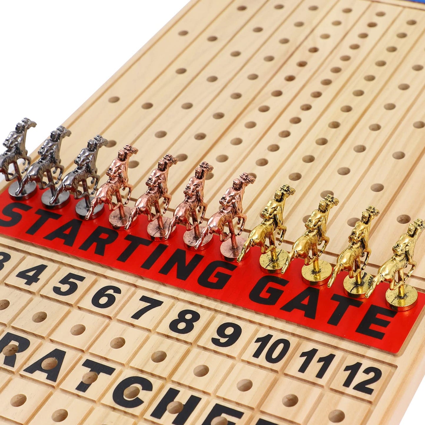 Large 21 Inches Horse Racing Board Game With 11 Luxury Metal Horses Thickened Wood Game Chessboard Including Dice And Cards Fini