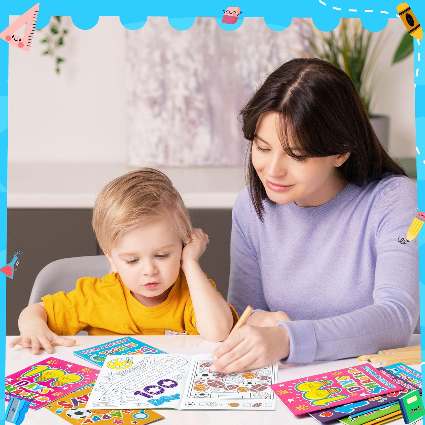 X1zuue 100th Day of School Activity Books - 24Pcs Coloring Set, Mazes, Word Games, Multicolor, Paper, Classroom Rewards, Party Favors
