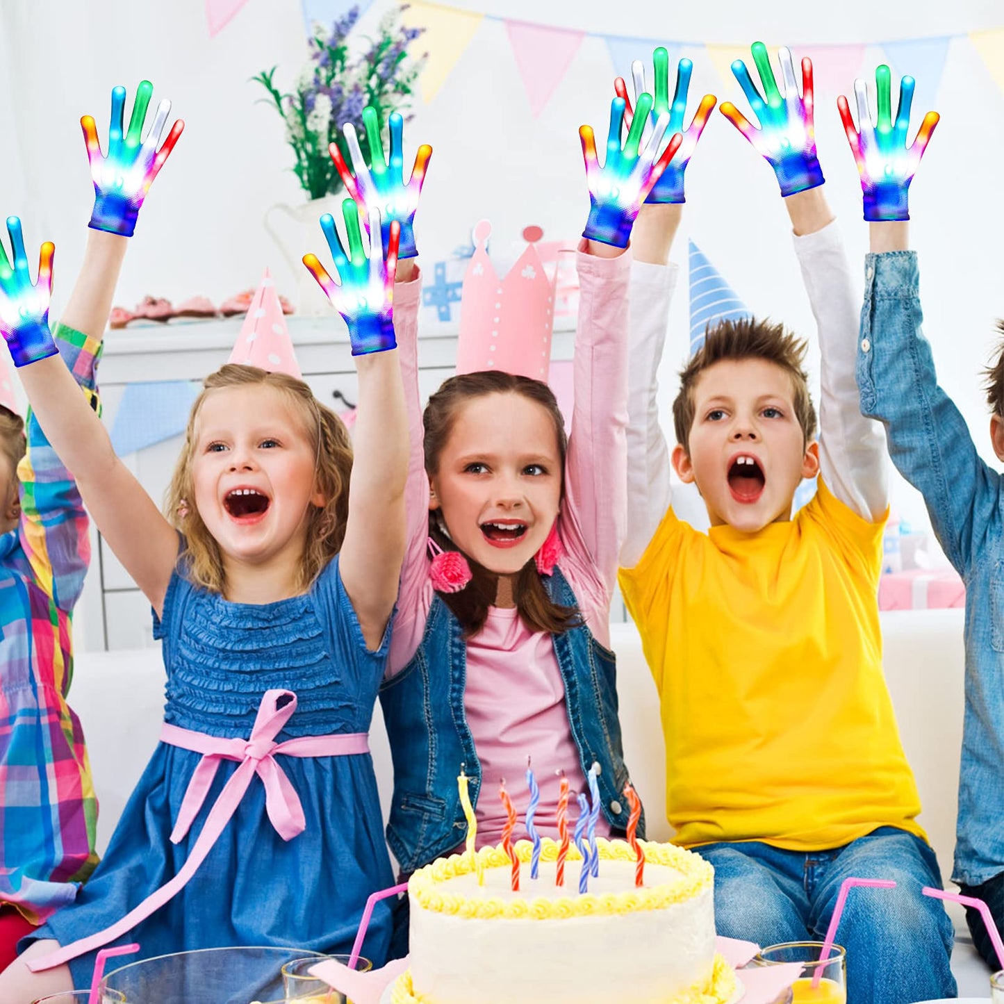 Viposoon LED Light Up Gloves for Kids, Medium (Age 6-12), Perfect for Easter, Halloween, Christmas, and Birthdays