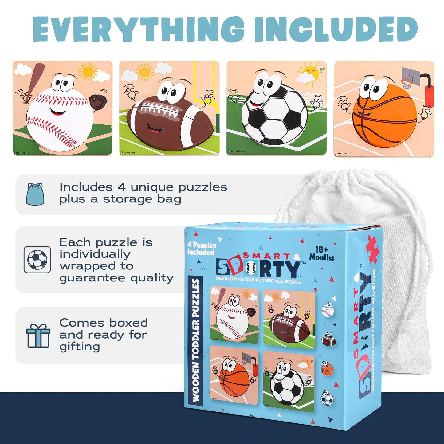 Wooden Puzzles For Toddlers 2-4 | Sports Puzzles | Wood Puzzles For Kids, Toddler Sports Toys For Toddlers, Basketball Toy, Foot