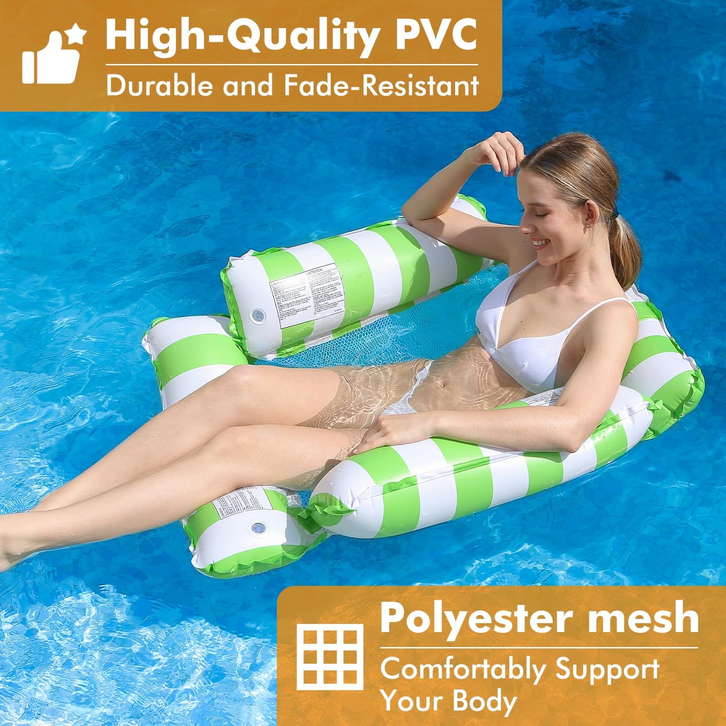 Inflatable Pool Float Chair Lounge For Adults And Kids Floating,Stripe Pattern Float Hammock For Pool Party Summer Water Fun (Gr