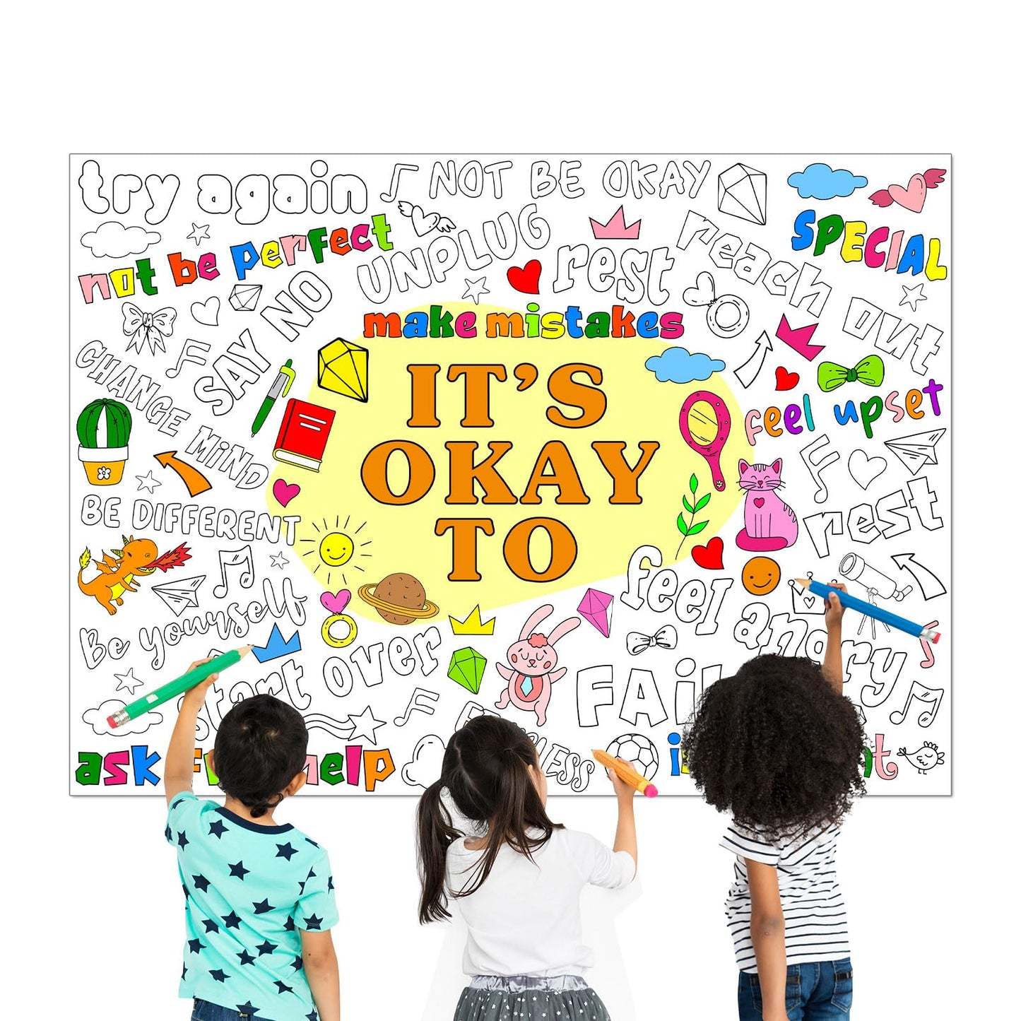Positive Affirmations Coloring Poster For Kids Giant Huge Inspirational Coloring Tablecloth Large Positive Coloring Books Jumbo