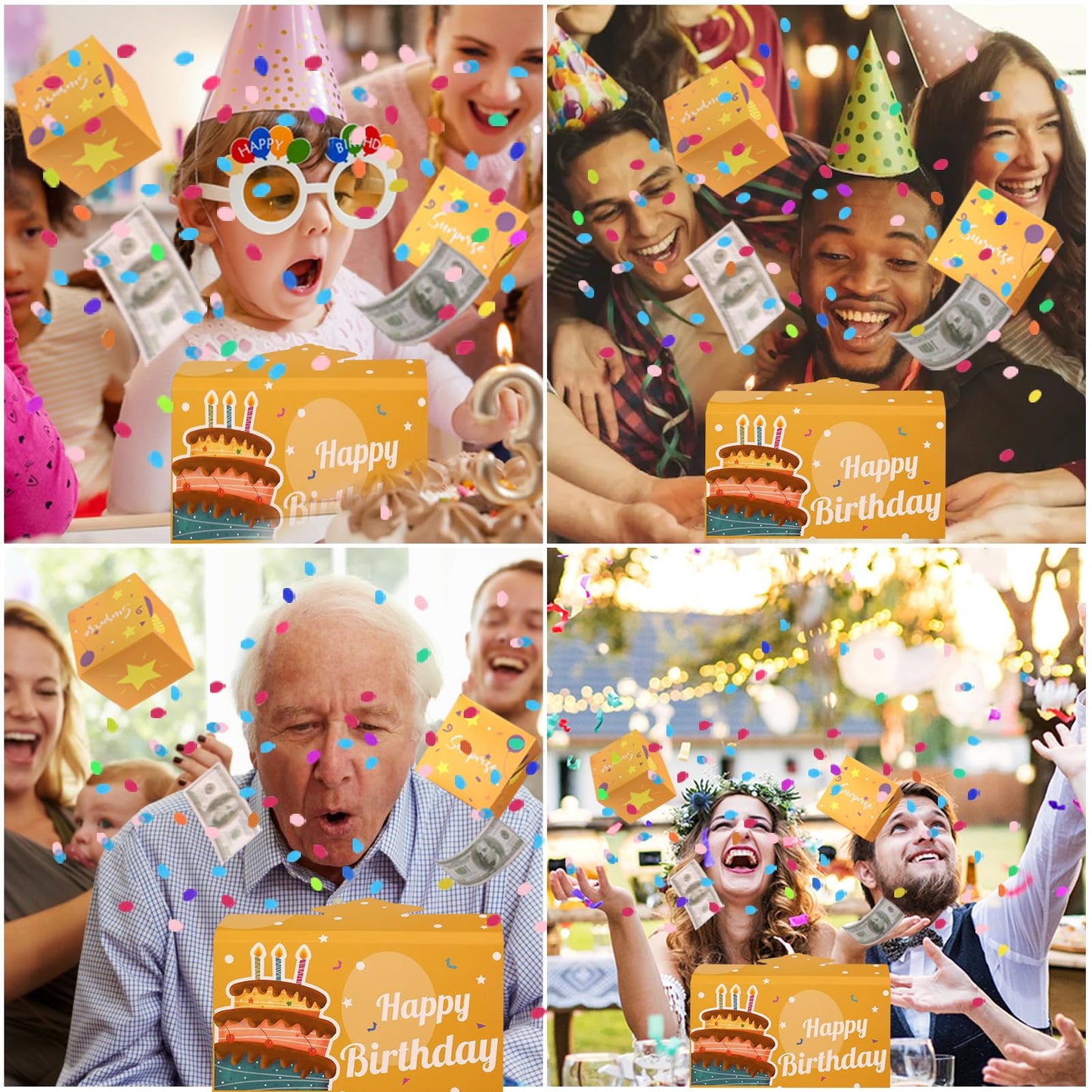 Baborui Pop Up Birthday Card With Confetti, Happy Birthday Surprise Gift Box Explosion For Money, Cash Birthday Surprise Box For