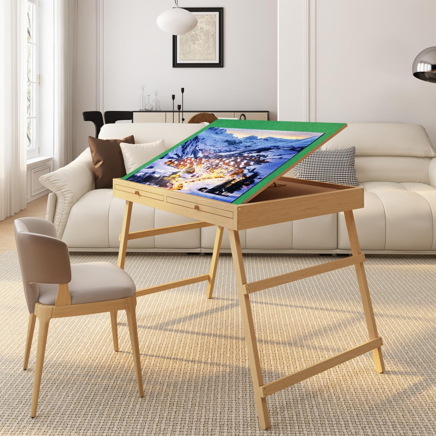 UPVERCY 3-in-1 Folding & Tilting & High 1000 Pieces Puzzle Table with Drawers, 24.8  H Tall Puzzle Board with Protective Cover f