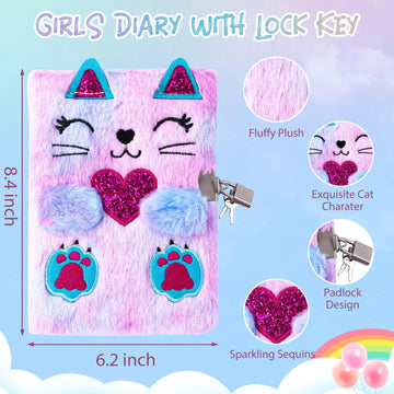 Cat Diary With Lock For Girls Halloween Gifts,Secret Journal Notebook Diary For Girls Ages 8-12,Kids Journals For Girls Christma