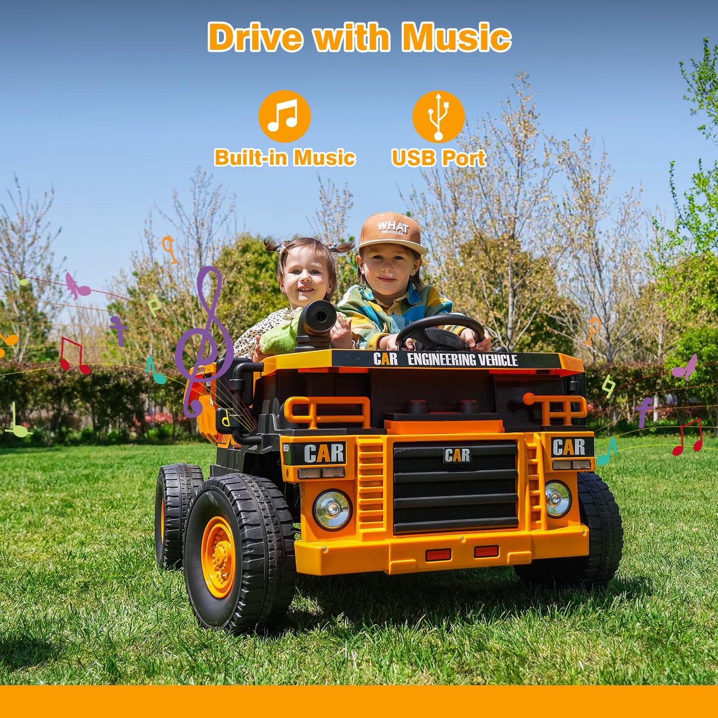 2-Seater Electric Ride On Truck Toy Car Construction Vehicle For Boys, 12V Kids Ride On Dump Truck, Remote Control, Key Start, S
