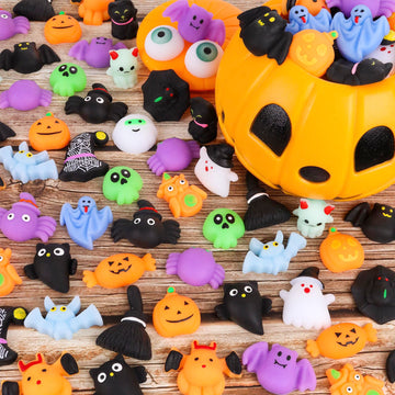 Sunpround 24 Pcs Halloween Mochi Squishy Toys,Mini Fidget Toys Bulk For Kids, Party Favors Supplies, Halloween Treat Goody Bags