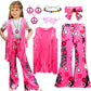 Xonyicos 8 Pcs Girls Kids 60S 70S Hippie Costume Disco Outfits Fringe Vest Boho Bell Bottoms Hippie Outfits Accessories Set (Pin