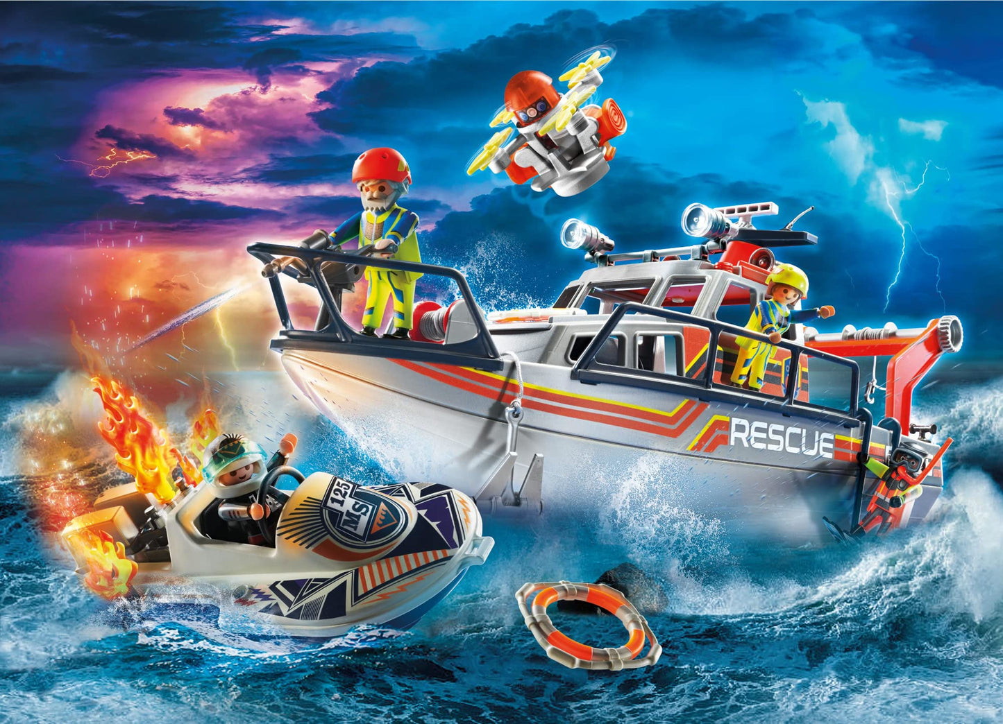 Playmobil Fire Rescue Set with Personal Watercraft, Standard Size, Multicolor, Model 70140, Durable Plastic