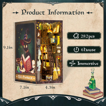 Fsolis Book Nook Kit, Diy Miniature Room House Kit For Adult Activities Decorative Bookend Bookshelf Bookcase Decor Birthday For Women Teens (Magic Pharmacist)