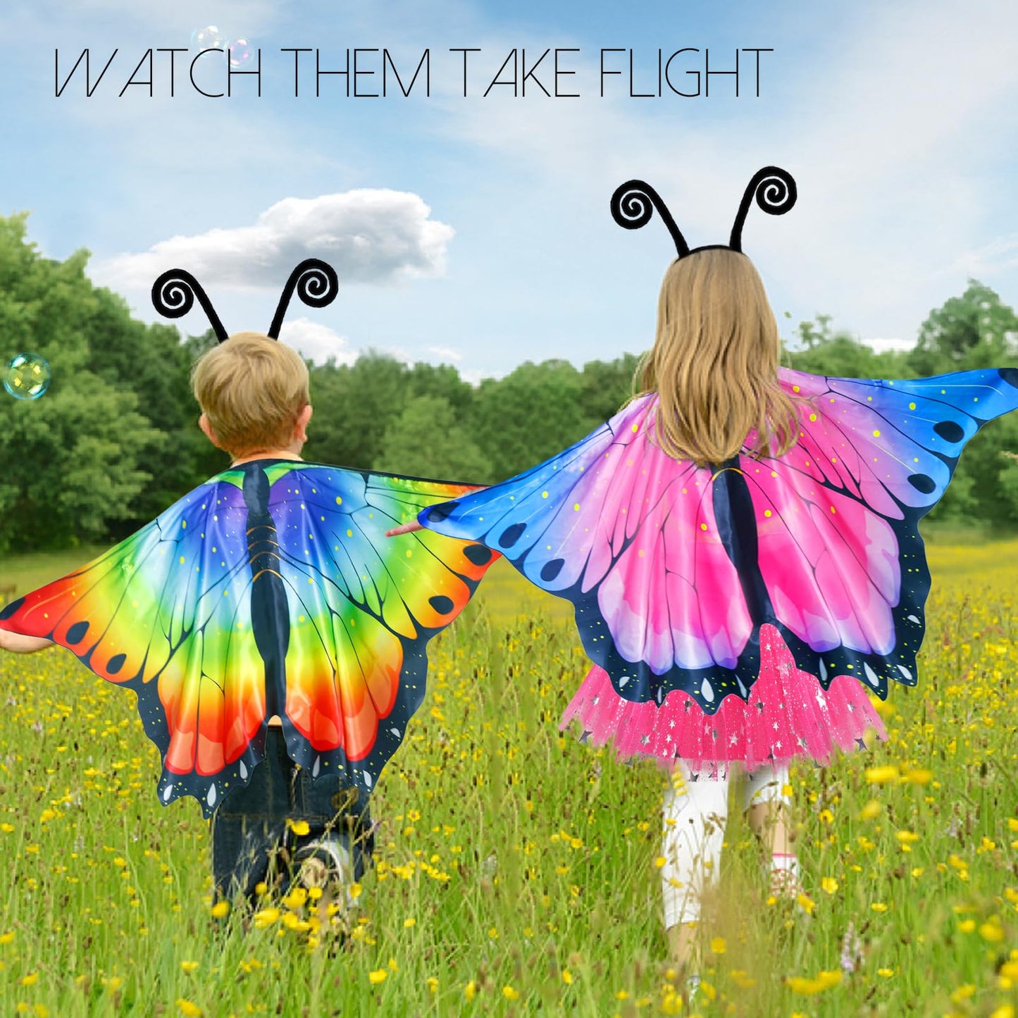 Irolewin Toddlers Kids Butterfly-Wings-Costume For Girls Halloween Costumes Fairy Butterfly Cape Rainbow Tutu Headband