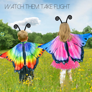 Irolewin Toddlers Kids Butterfly-Wings-Costume For Girls Halloween Costumes Fairy Butterfly Cape Rainbow Tutu Headband