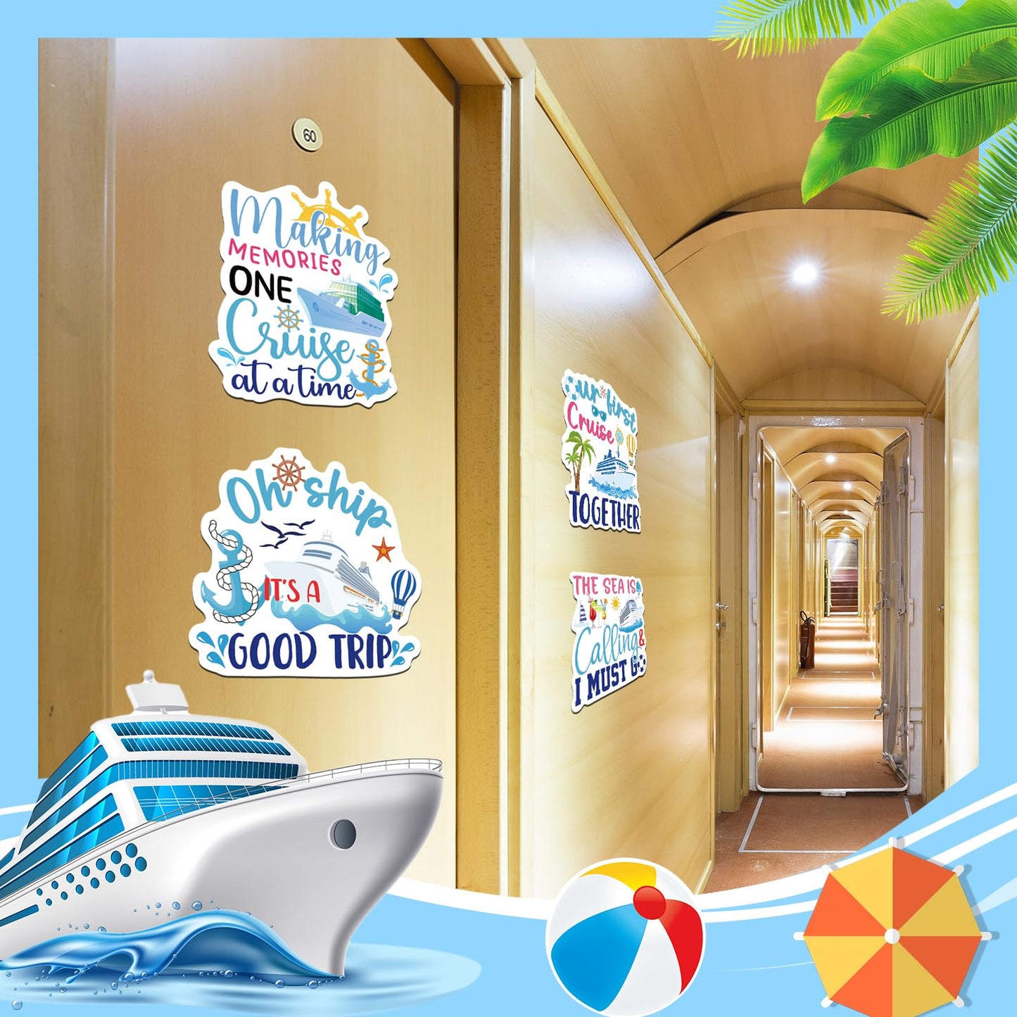 Dazoratix Cruise Door Decor Magnetic - 6 Pcs Cute Nautical Large Cruise Ship Door Magnetic Decor Stickers My First Trip Cruise S