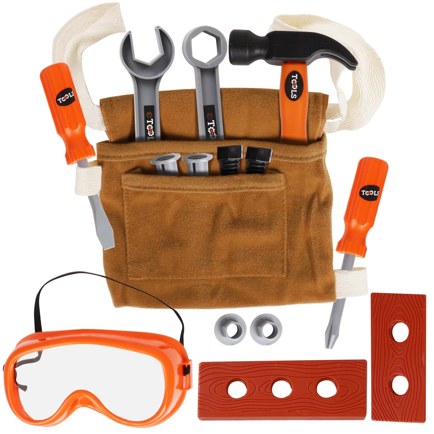 Playkidiz Kids Tool Belt Set - Adjustable Toddler Tool Belt to Pretend Construction, 15pc Durable Kids Toy Tool Set for Learning