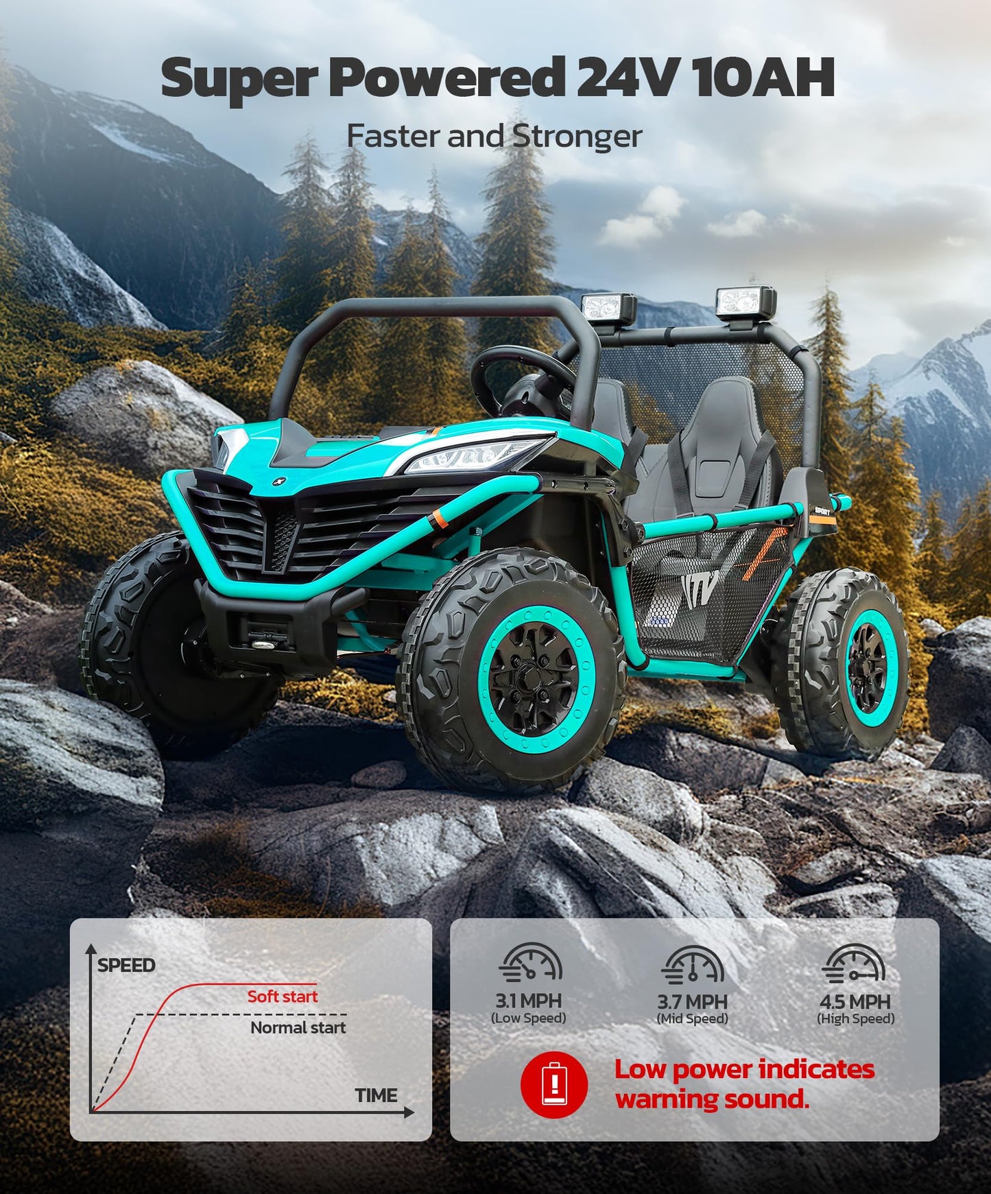 ELEMARA 24V 2 Seater Ride on Car for Kids,10AH 4WD Powered Ride on Toy for Big Kids,4.5MPH Large Side by Side Electric Vehicle w