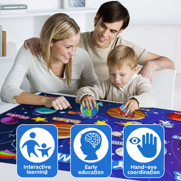 OKOOKO 41PCS Outer Space Felt Board Story Set 43x29inch Solar System Universe Storytelling with Hooks Astronaut Planets Galaxy P