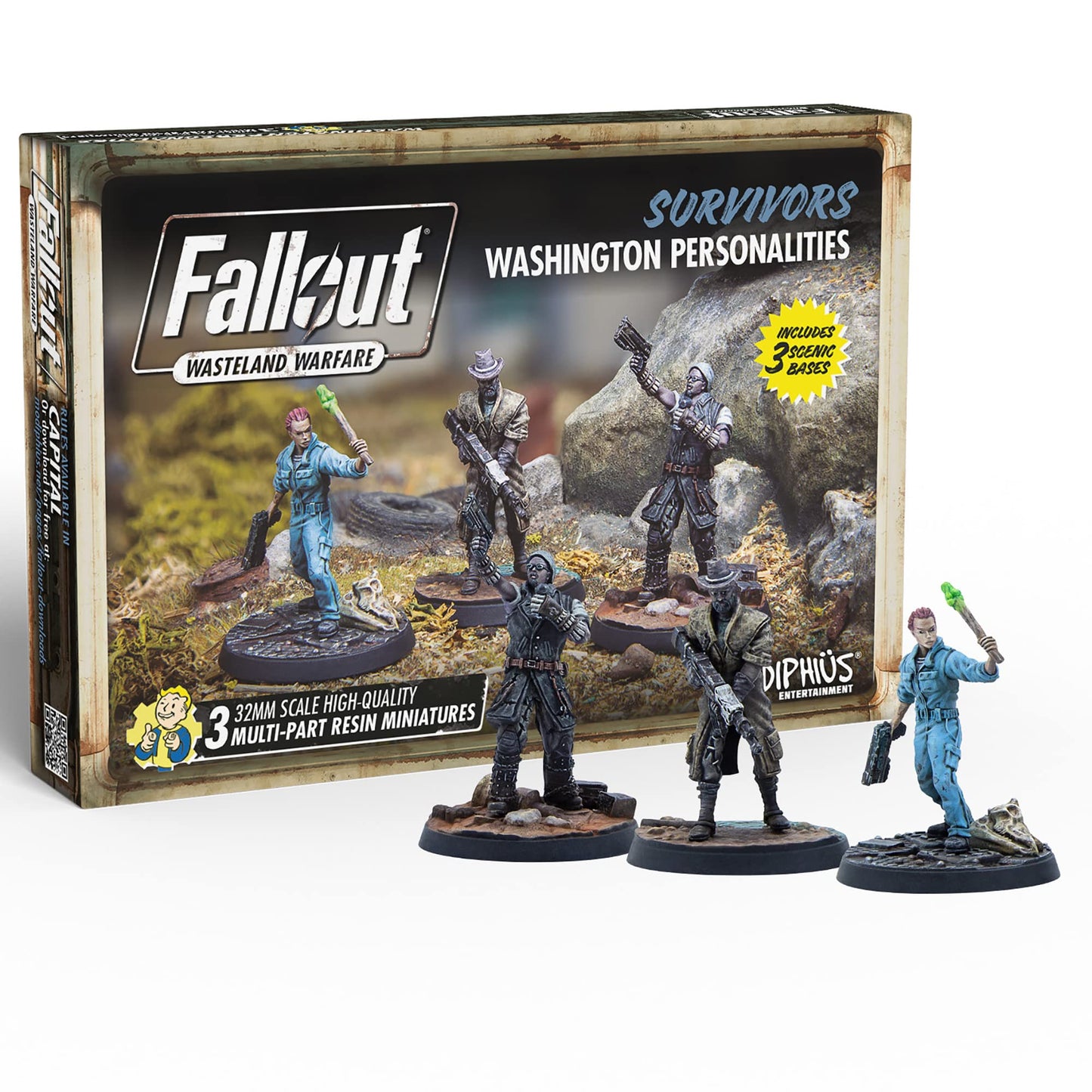 Modiphius Fallout Wasteland Warfare: Survivors: Washington Personalities - 3 Miniatures, 32Mm Unpainted Figures, Capital Wave