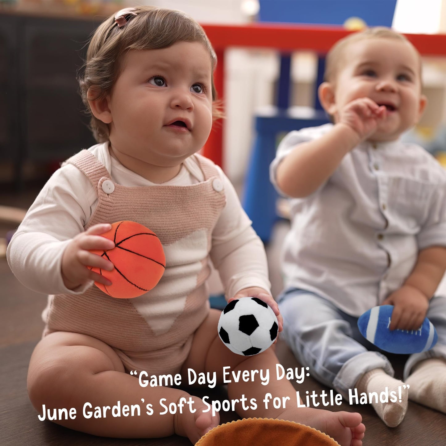 June Garden 5" My First Football Plush Baby Rattle - Soft Sensory Toy for Infants, Safe Polyester, Small Size, Football Color