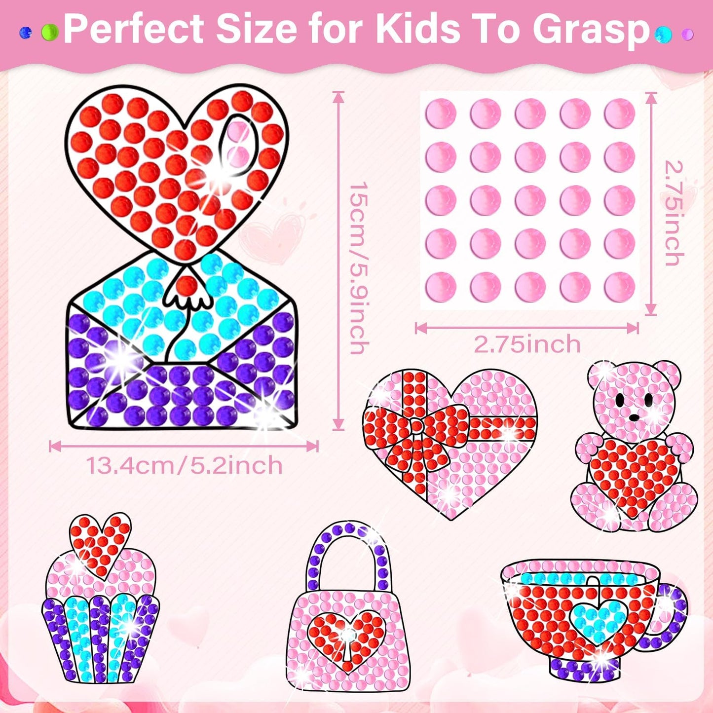 Qyeahkj 6 Pcs Valentines Day Arts Crafts DIY Heart Bear Gem Diamond Suncatcher Crafts for Kids Valentines Diamond Painting Gift