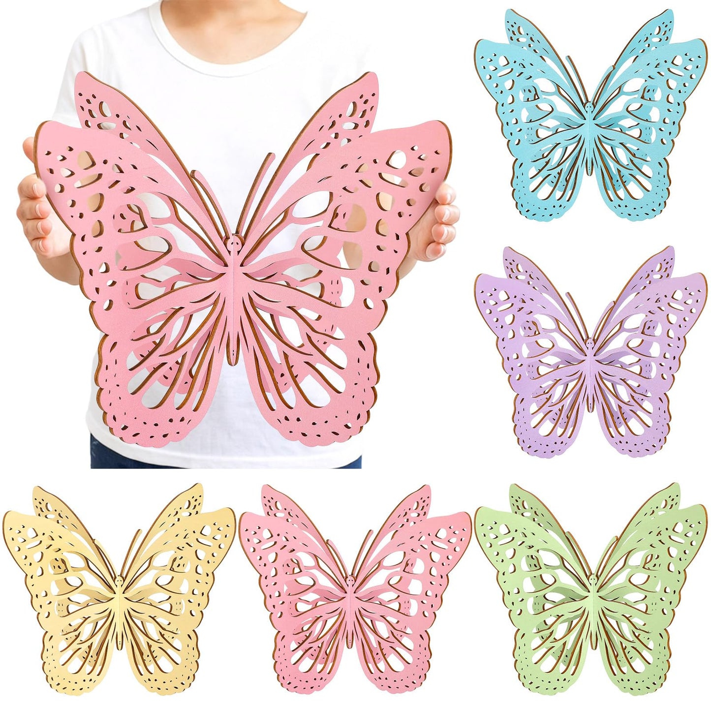Yerliker 5 Pcs Butterfly Centerpieces for Table Butterfly Party Decorations 10 x 7 Inch Large Wooden 3D Butterflies for Spring H