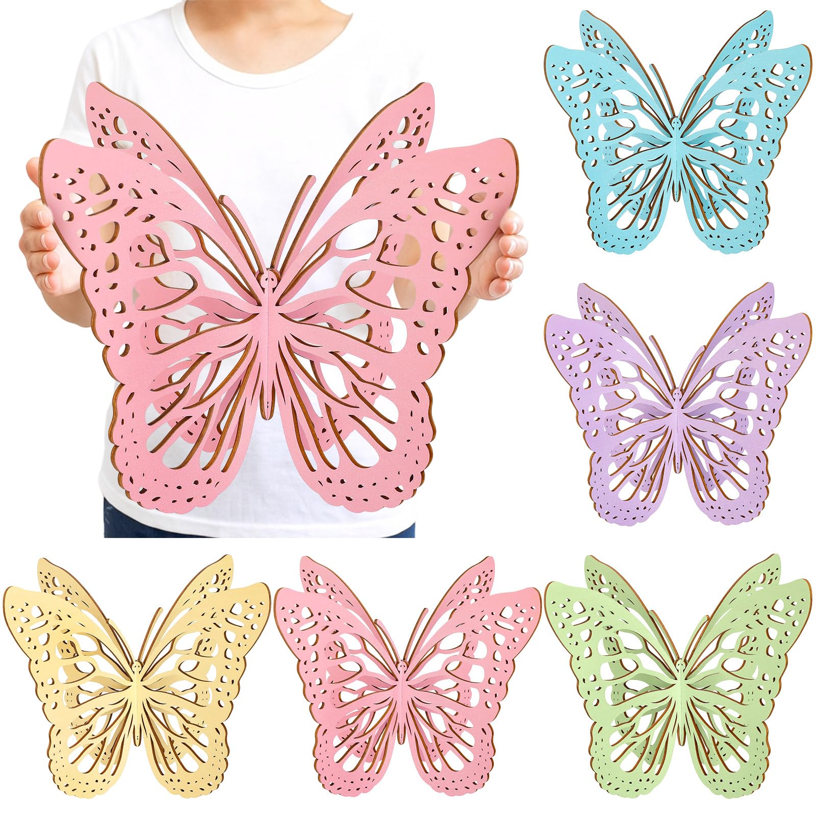 Yerliker 5 Pcs Butterfly Centerpieces for Table Butterfly Party Decorations 10 x 7 Inch Large Wooden 3D Butterflies for Spring H