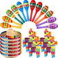 Hungdao 24 Pcs Mexican Fiesta Decorations Includes Mini Donkey Pinata Wooden Fiesta Maracas for Kids Mini Sombrero Hats Cinco De