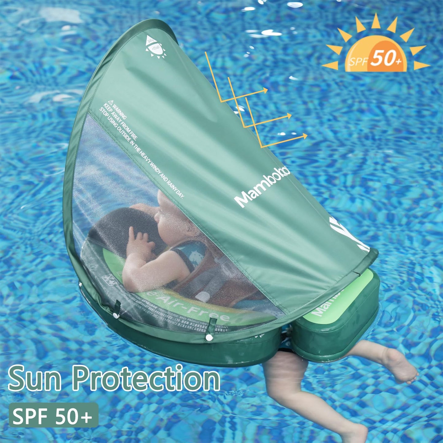 Upgread Mambobaby Float With Upf 50+ Sun Protection Canopy Big Buoyancy Non-Inflatable Solid Baby Swim Pool Float For Ages 3-24