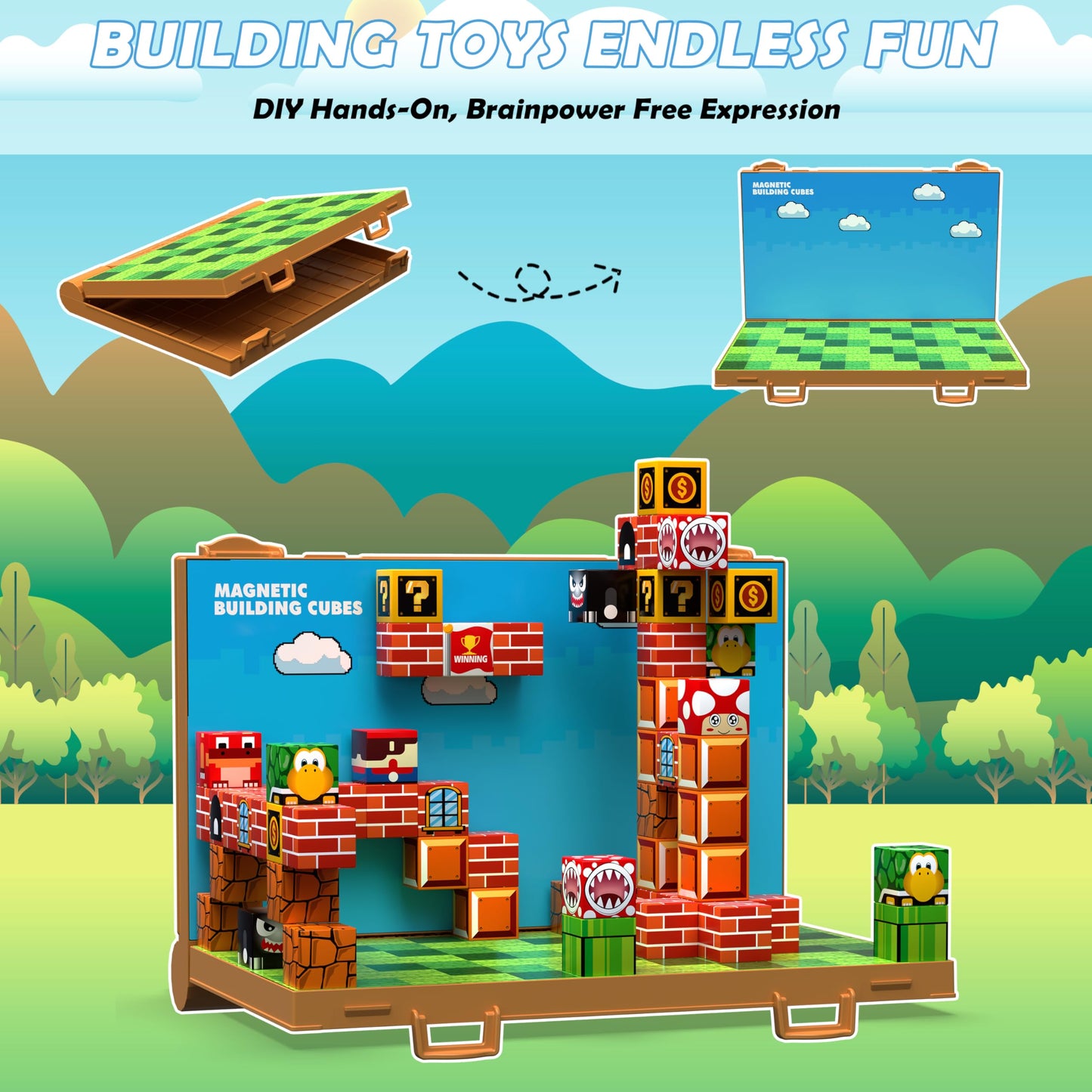 Magnetic Blocks, Build 3D Magnet Building Toys World With Magnetic Tiles, Foldable Magnet Board, Stem Sensory Toy For Kids, Toy