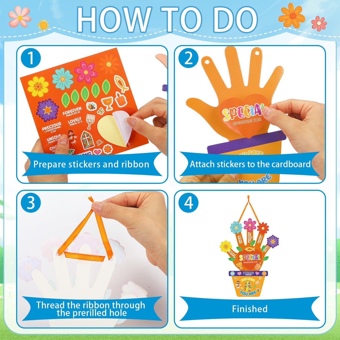 Frienda DIY Handprint Craft Kit - Christian Bible Arts Set, VBS Gift, Multi-Color Stickers, Model BOY-Frienda-3716