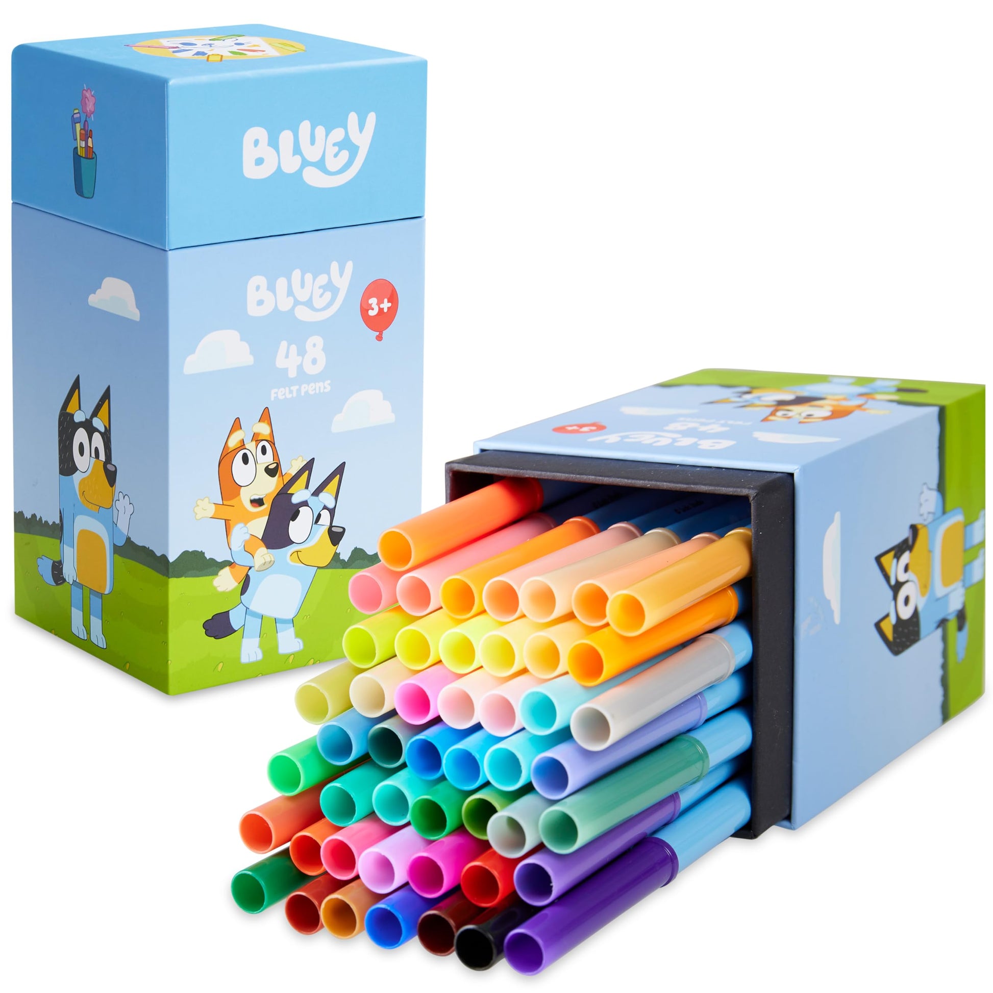 Bluey Colouring Pens 48 Piece Set for Kids - Art Supplies, Washable Felt Tip Markers, Gifts