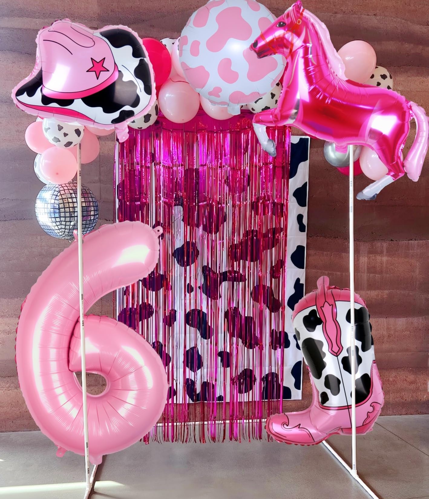 Kwuz Western Cowgirl Balloons Pink 6th Birthday Party Decorations, Retro Horse Cowgirl Hat Boot Balloons Girls Western Theme Rod