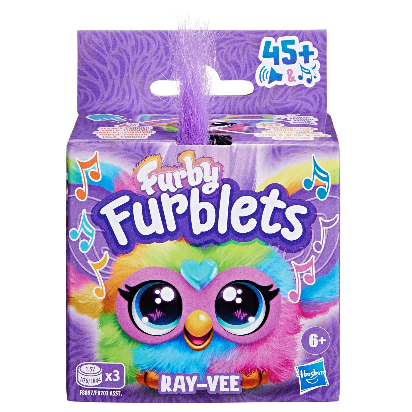 Furby Furblets Ray-Vee Mini Friend, Electronica Music, Speaks Only Furbish, Electronic Plush Toys For Girls & Boys, Interactive Pets, Rainbow, Easter Basket Stuffers, 6+