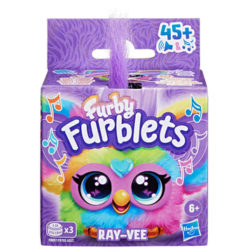Furby Furblets Ray-Vee Mini Friend, Electronica Music, Speaks Only Furbish, Electronic Plush Toys For Girls & Boys, Interactive Pets, Rainbow, Easter Basket Stuffers, 6+