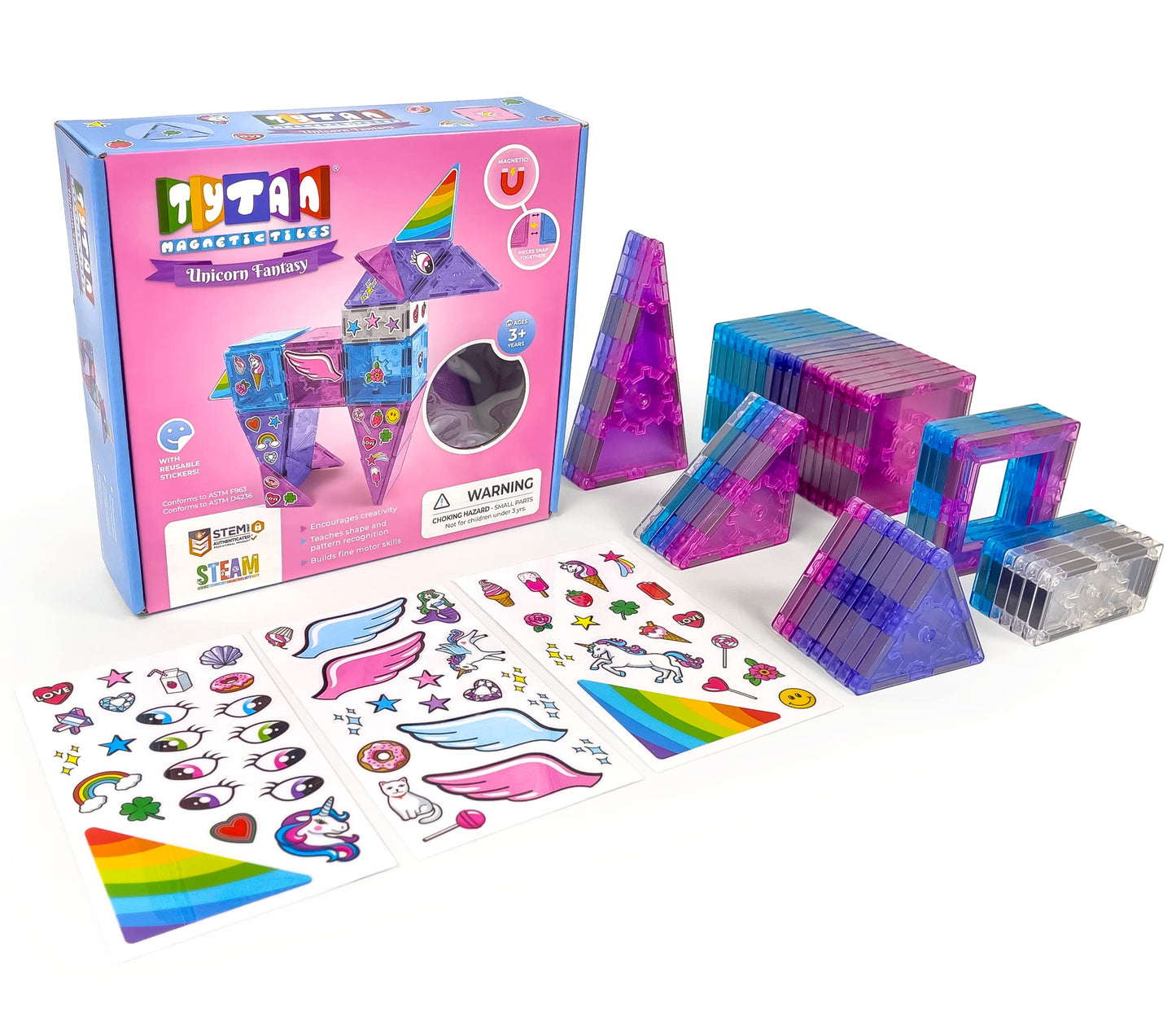 Tytan Tiles Ultimate Unicorn Magnetic Tiles Building Set, Adorable Kids Stem Toy, Creative Play, Shape & Pattern Recognition, Fi