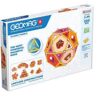 Geomag Magnetic Toys Classic Tiles 200-Piece Building Set For Kids Ages 5-99 | Swiss-Made Stem & Steam Authenticated Educational Toy Made From 100% Recycled Plastic | Creative School-Age Learning Play