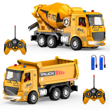 MQDMINI Construction Toys for Toddlers 6-12 Year Boys Girls, Remote Control Truck and Cement Mixer Truck, Kids Ideal Birthday Pa