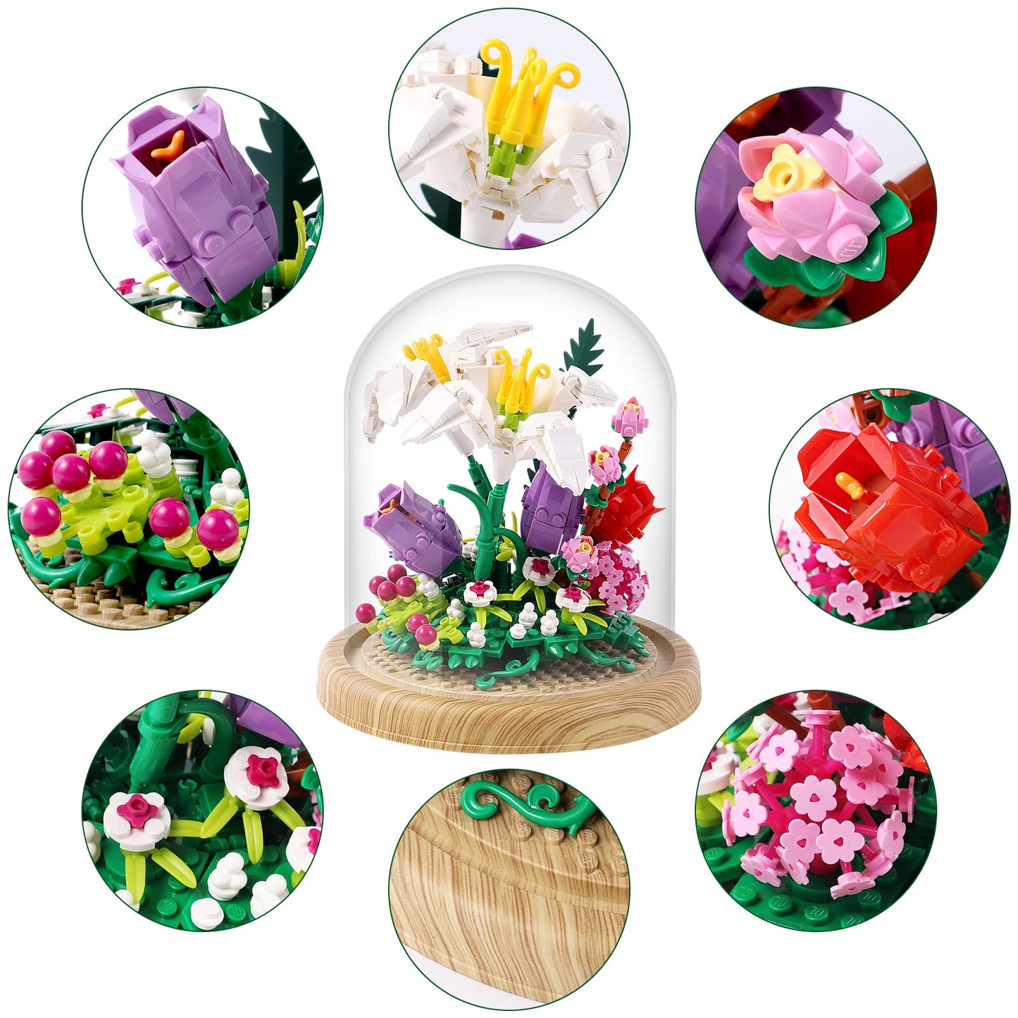 600+Pcs Creative Lily Flowers Bonsai Tree Building Sets,Sweet Lily Building Blocks With A Transparent Display Glass Cover,Exquis