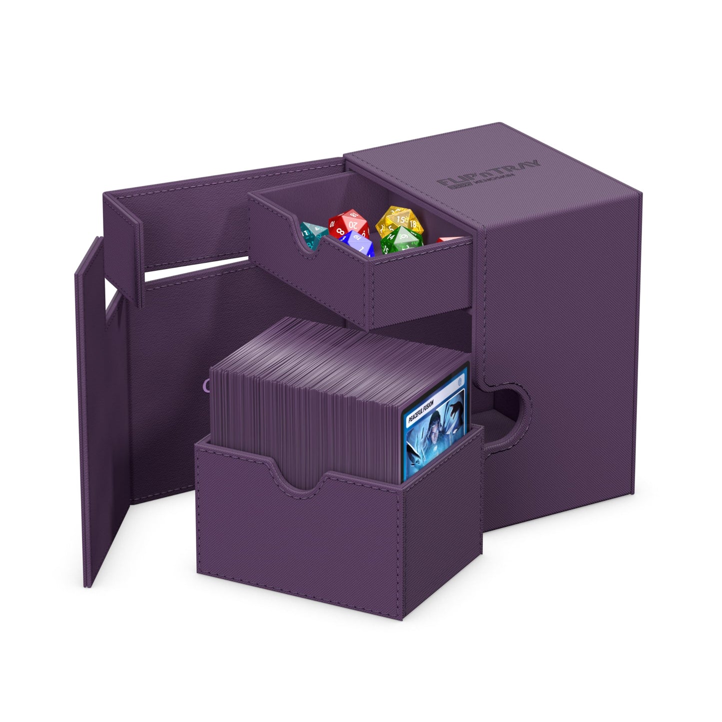 Ultimate Guard Flip'n'Tray 133+, Deck Case for 133 Double-Sleeved TCG Cards + Dice Tray, Purple, Independent Magnetic Closure &
