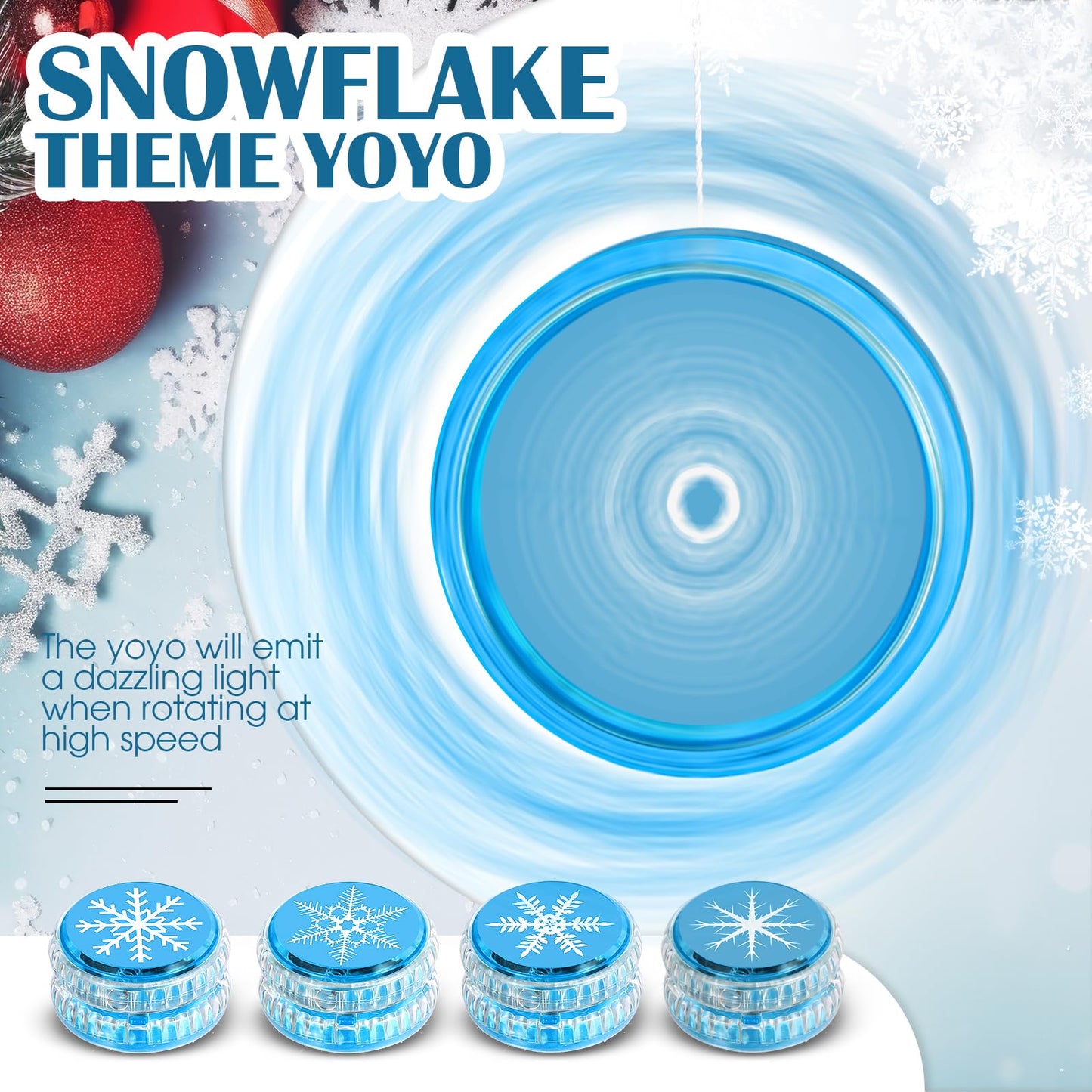 Wettarn 24 Pcs Froze Party Favors Snowflake Magic Birthday Party Supplies Winter Princess LED Lighted Yo Yo Bulk Froze Theme Toy