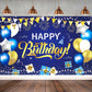 YinQin 180x120 cm Royal Navy Blue Gold Happy Birthday Backdrops Cloth 71x47 inch Birthday Photography Background Glitter Navy Bl
