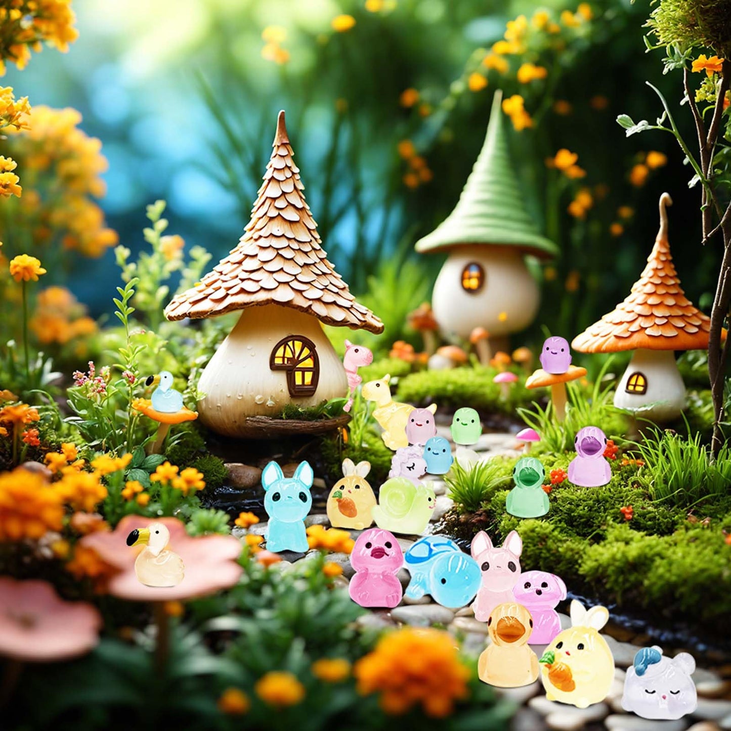 Haptime 113Pcs Luminous Mini Resin Animals Glass Animals Figures To Hide Trinkets Miniature Figurines Glow In Dark Mini Ducks Di