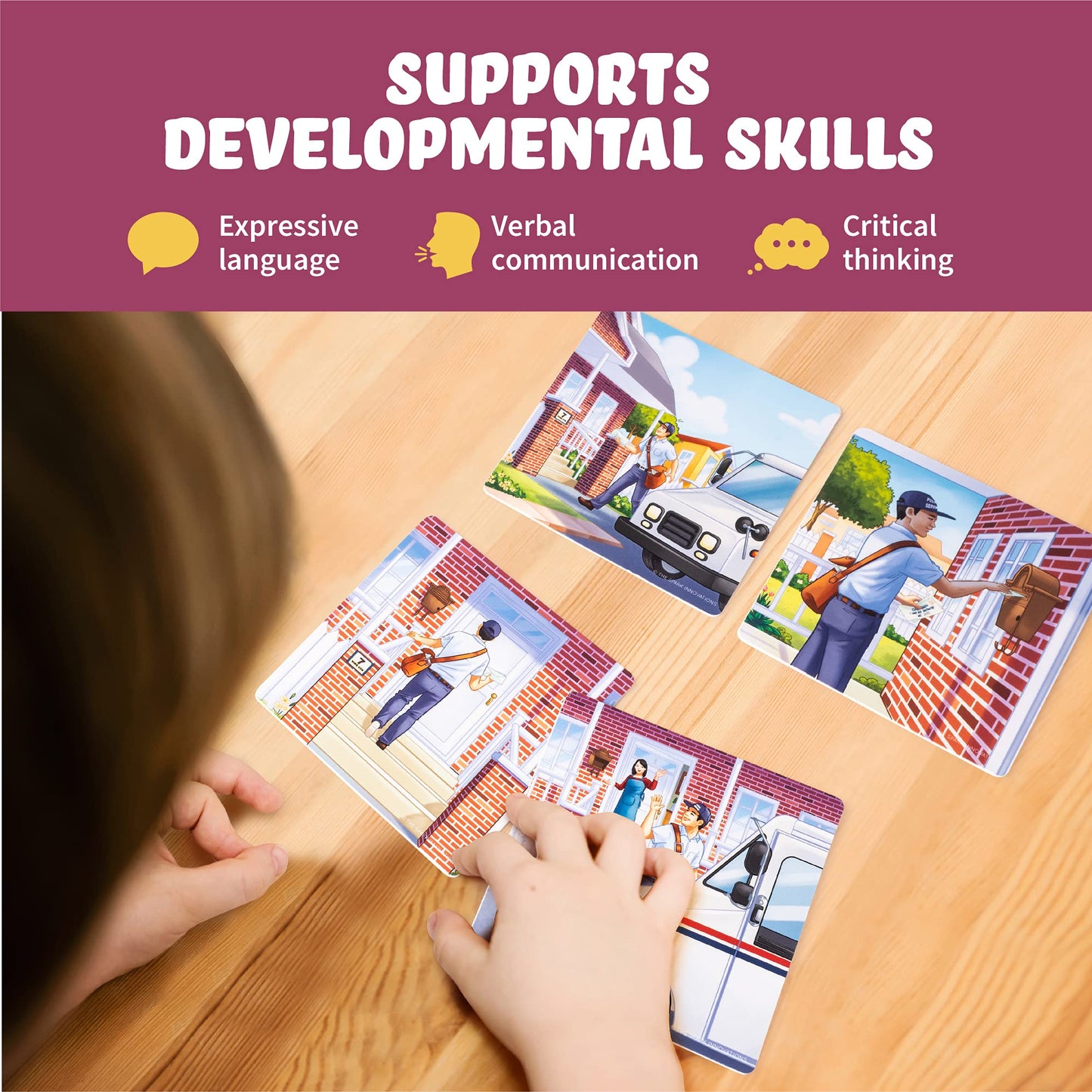 SPARK INNOVATIONS Kids Story Cards Sequence Game Large Storytelling and Sequencing Cards. Community Helper Stories for Sentence
