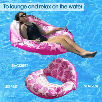 Coolcooldee New Upgraded Pool Chair Float With Shade,Xl Pool Floats For Adults Heavy Duty,Inflatable Pool Chair Lounge Float With Cup Holder & Backrest For Pool,Lake,Beach,Pink
