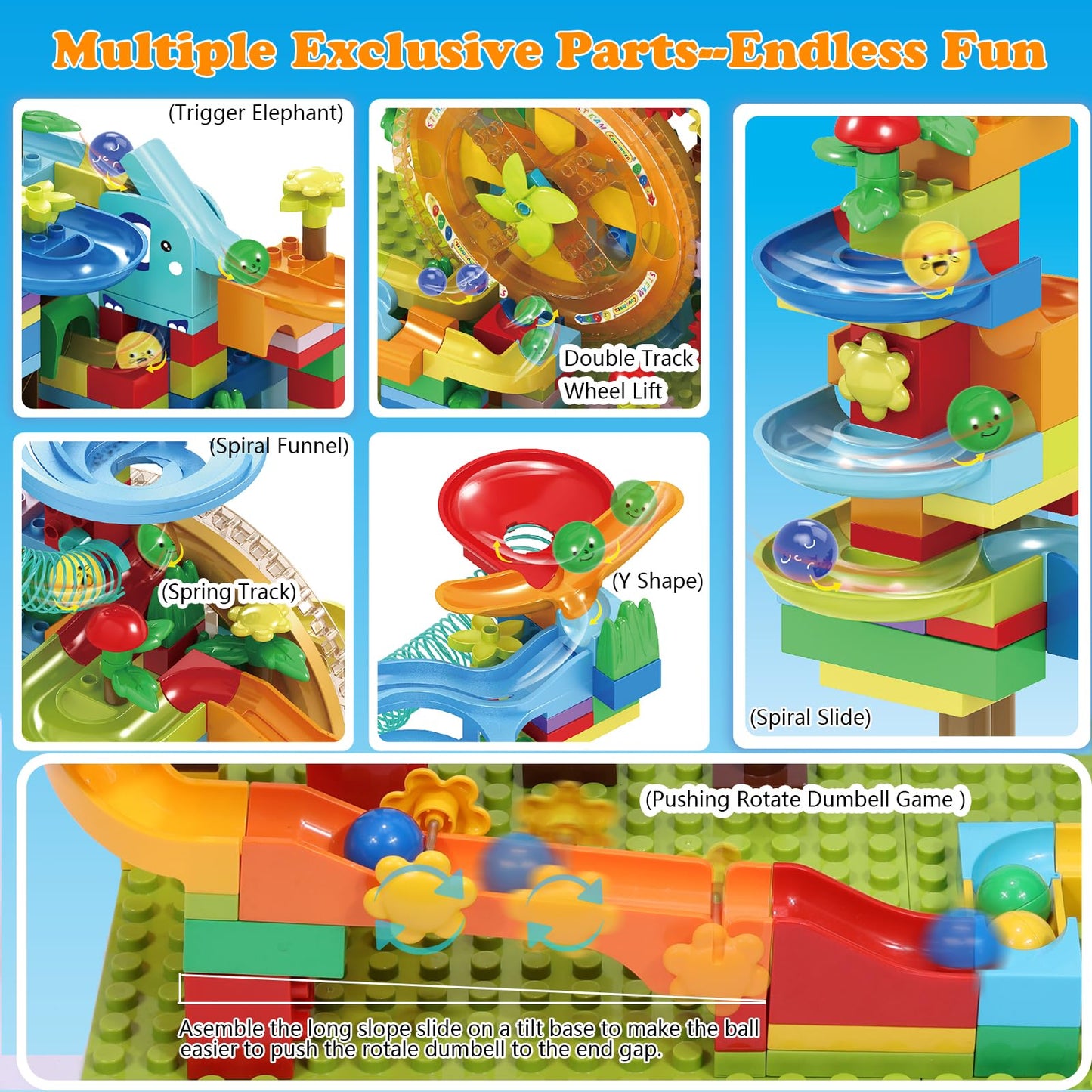 COUOMOXA Marble Run Building Blocks - Montessori STEM Toys for Kids 4-8, Classic Color, Ideal Christmas & Birthday Gifts