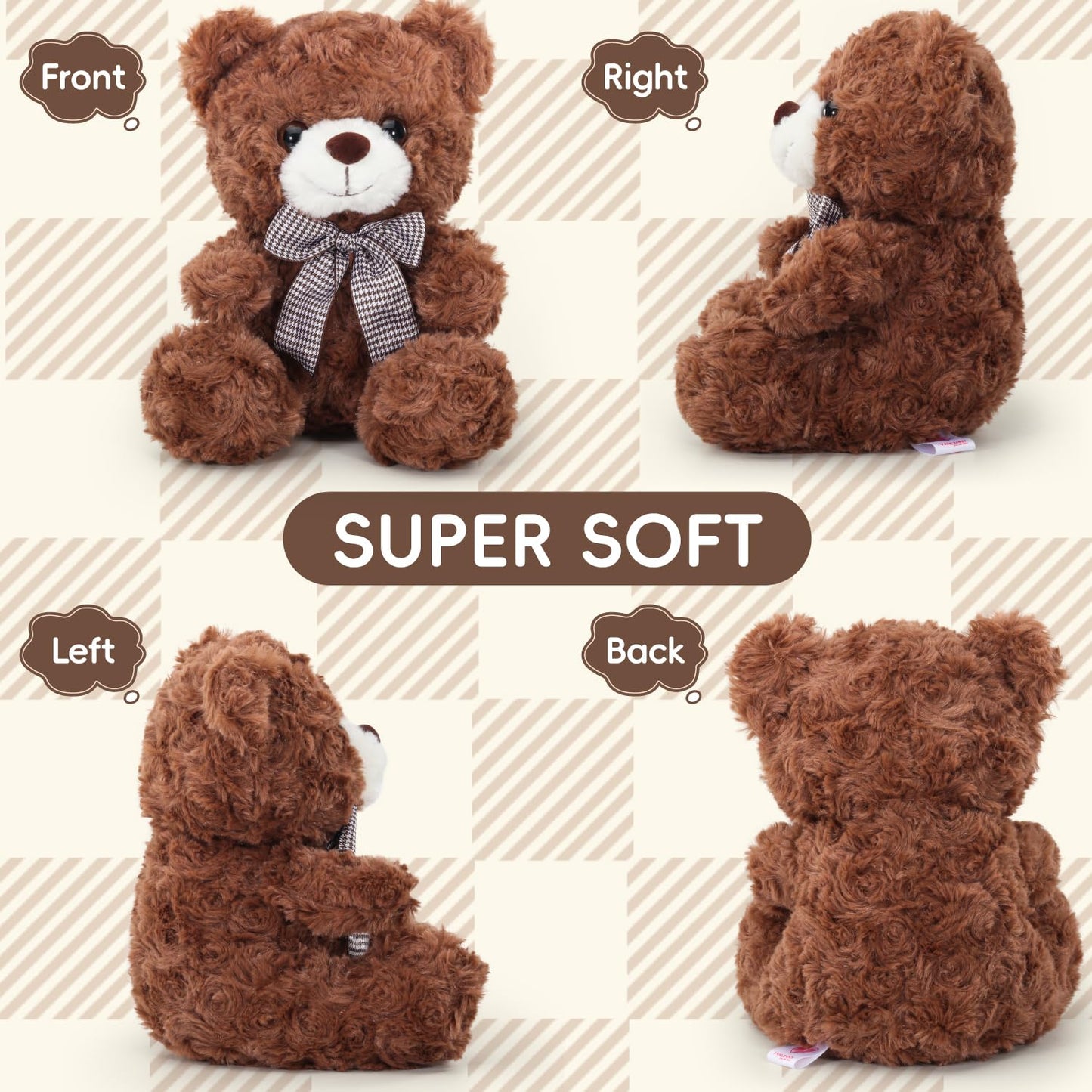 Vanlinny New Teddy Bear Stuffed Animal, Valentines Day Gifts For Kids Her Him Girlfriend Boyfriend, 8 Soft Stuffed Bear Plush To